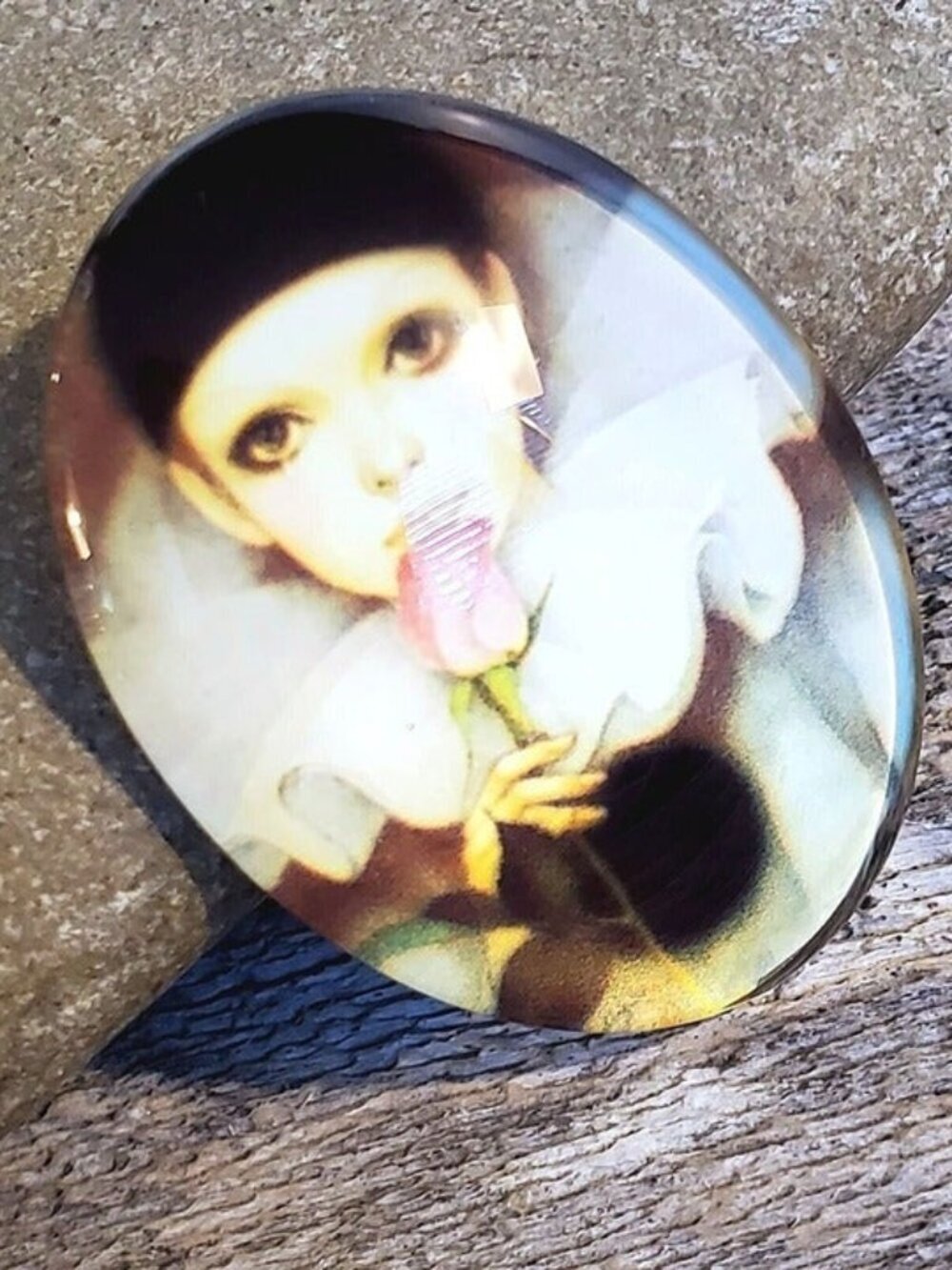 Artsy Fantasy Girl Pink Rose Woman 40x30mm Oval Glass Cabochon 9152-D